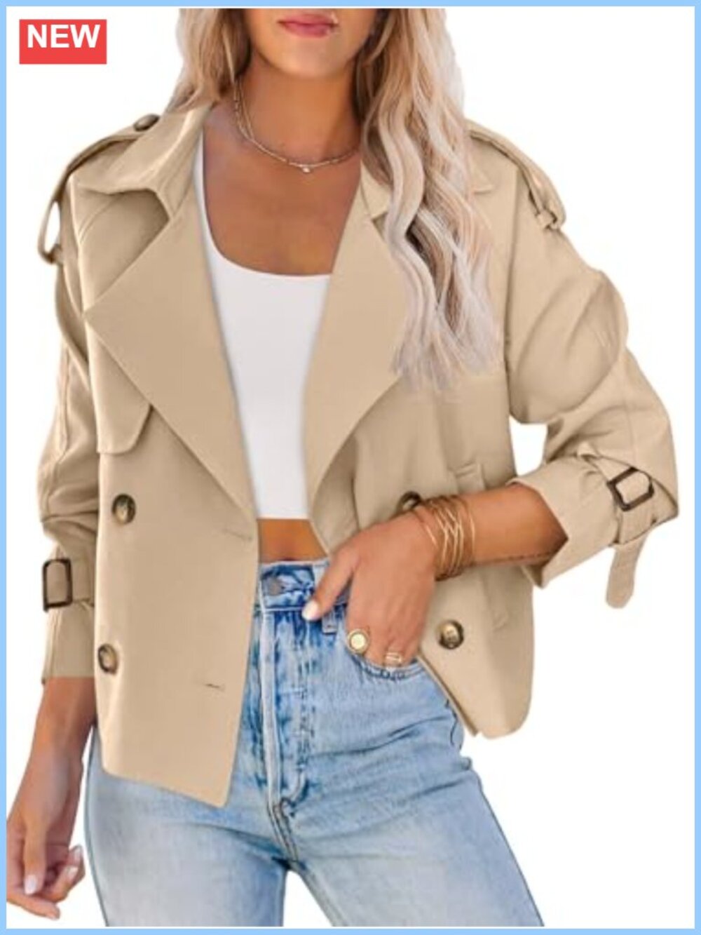 Women's Crop Double Breasted Trench Coat Short Jacket Windproof 100% Polyester